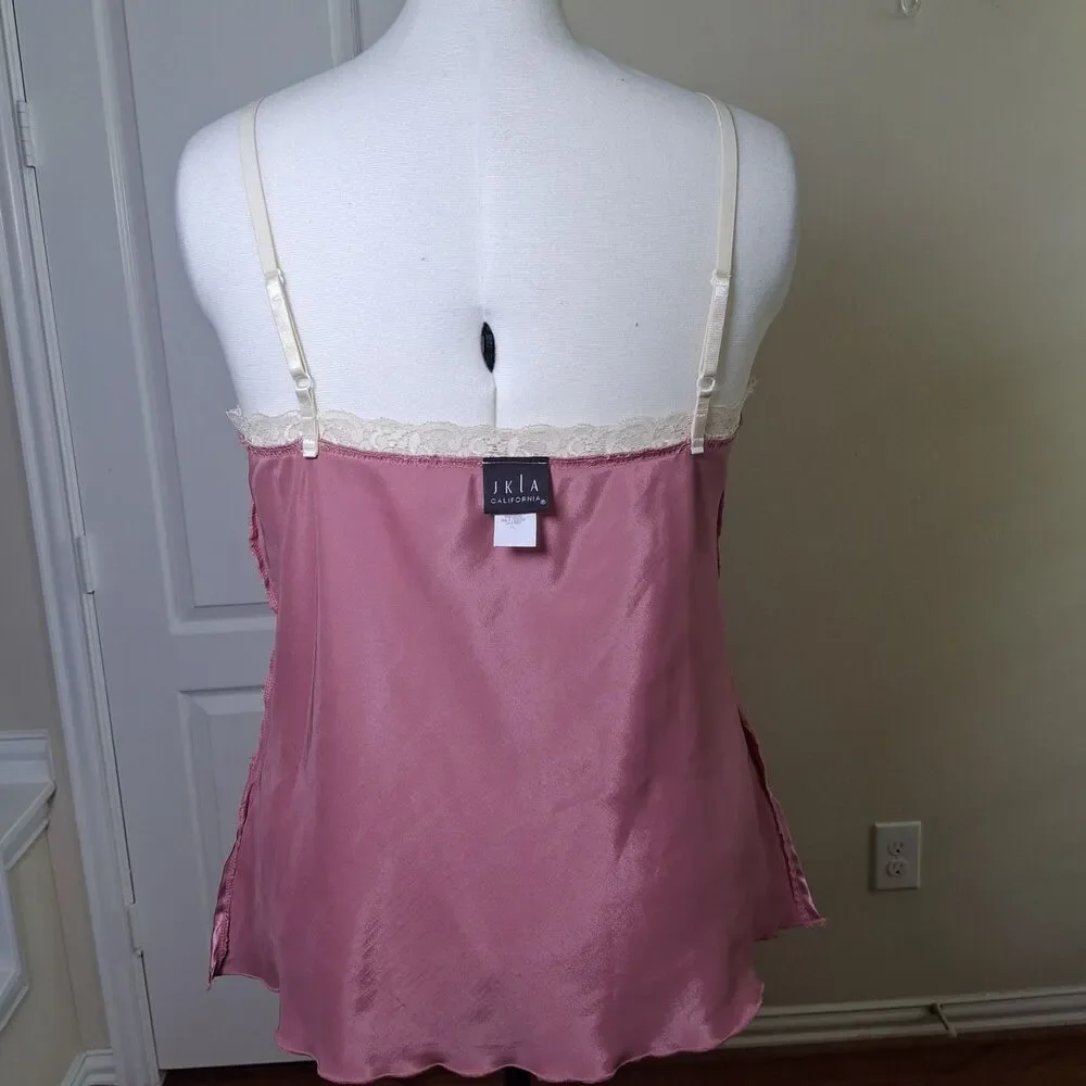 Vintage Babydoll Satin Lace Camisole Top Pink XL Y2K Fairy Grunge Coquette